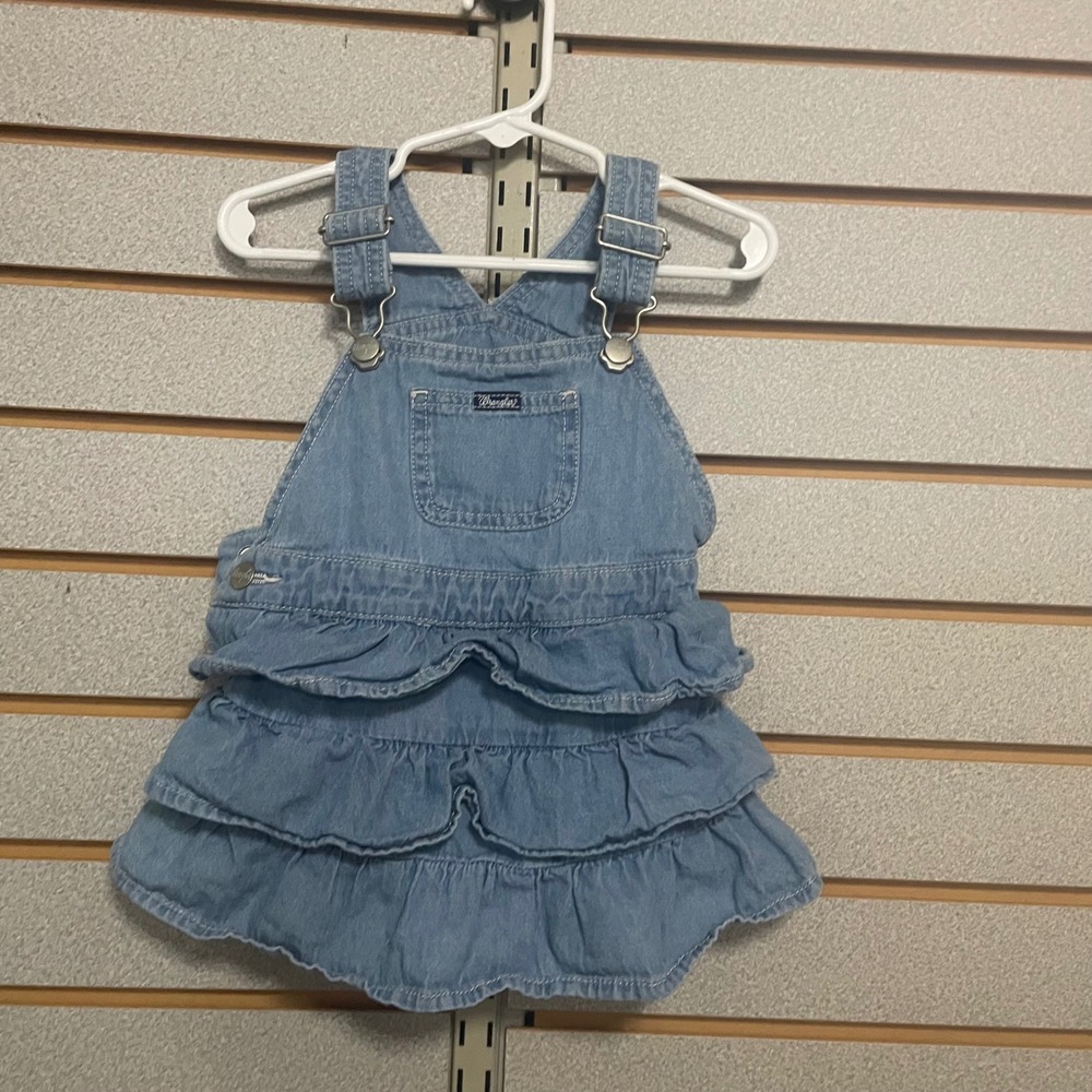 Wrangler Kids Denim Overalls Dress Ruffles Light Wash Size 2T